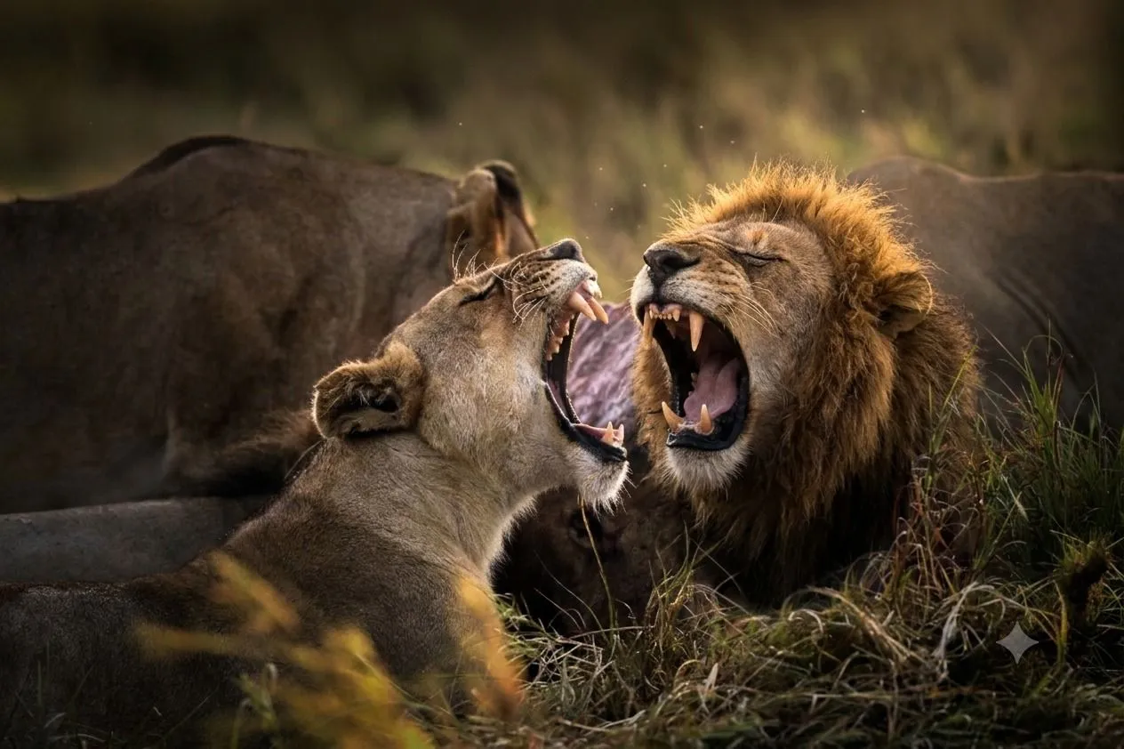 Lion and lioness face to face